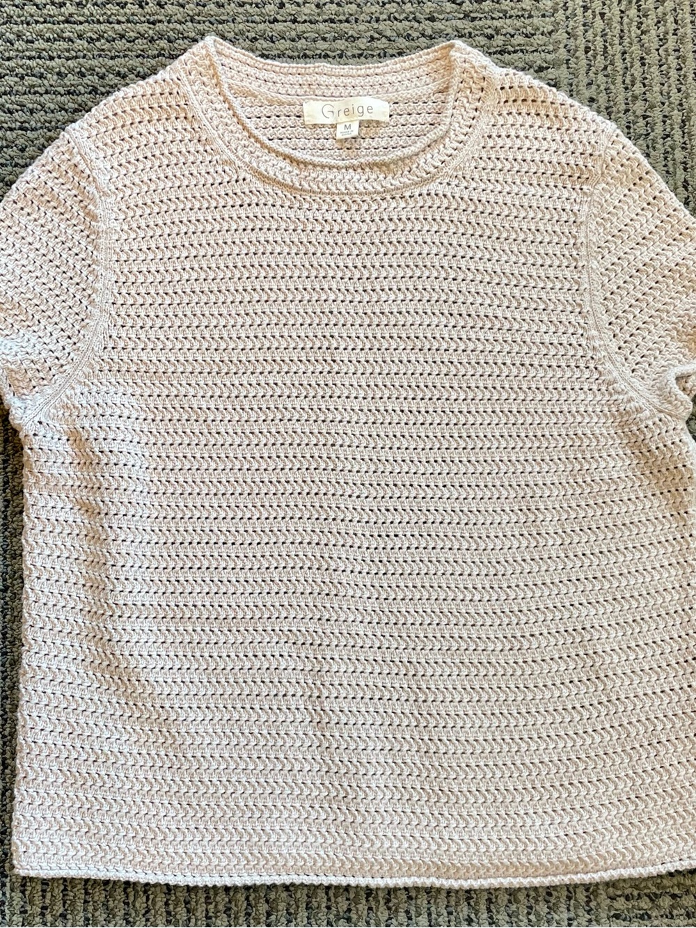 Greige Women's Crewneck Short-Sleeve Knit Sweater in Light Beige